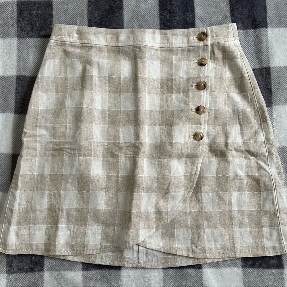 Madewell Linen Tuliphem Skirt, Mini Skirt, Plaid Mini Skirt